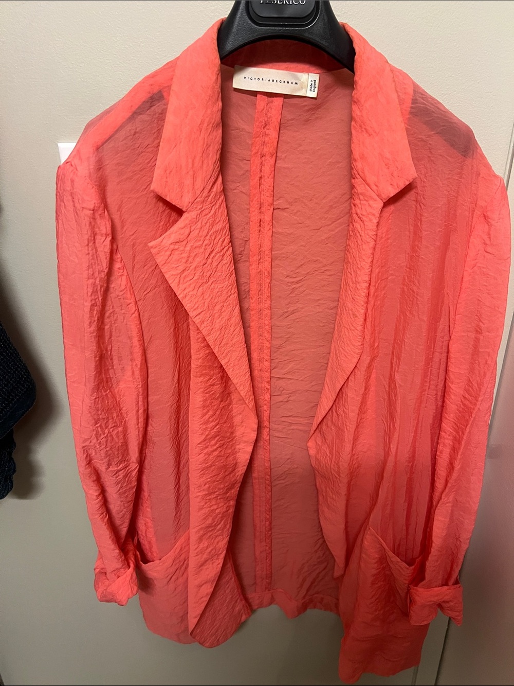 Victoria Beckham Coral Lightweight Sheer Open Blazer